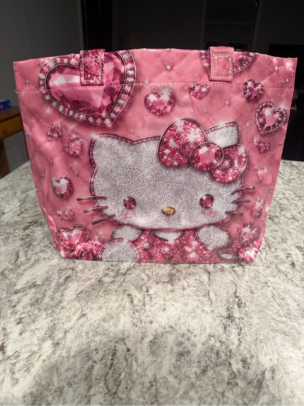 NWOT Hello Kitty Tote Pink Faux Gem Heart Print - Not Real Rhinestones